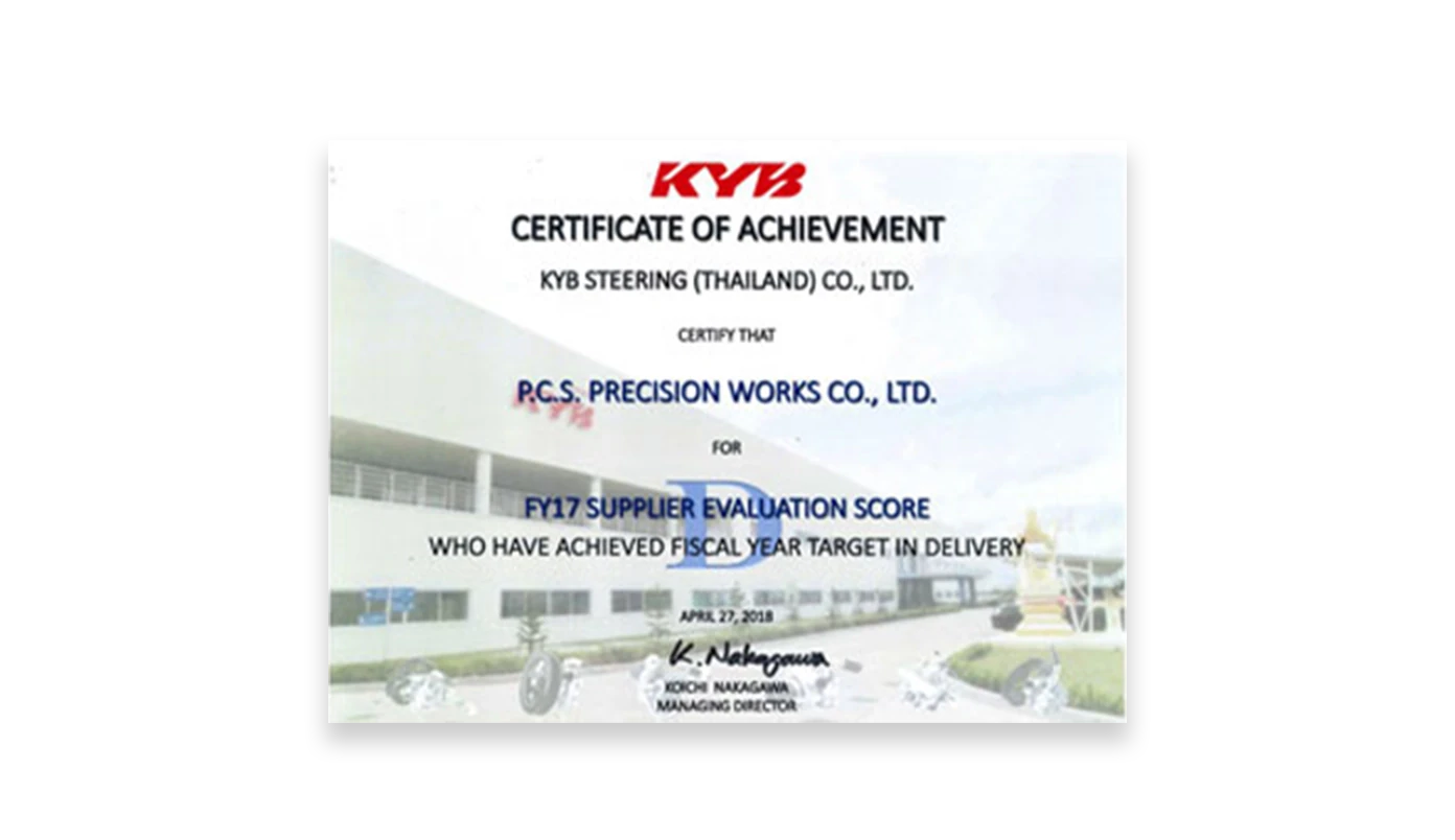 Supplier Evaluation Score KYB Steering (Thailand) Co.,Ltd.