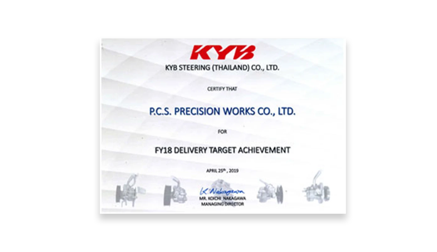 Delivery Target Achievement KYB Steering (Thailand) Co.,Ltd.