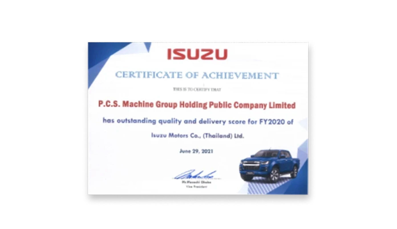 ISUZU CERTIFICATE OF ACHIEVEMENT